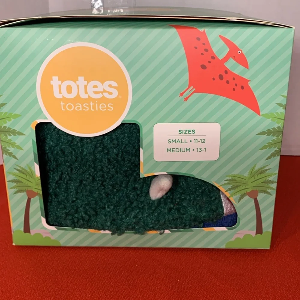 Totes Toasties KIDS Fuzzy Slippers Dino Dinosaurs Size Medium  13-1